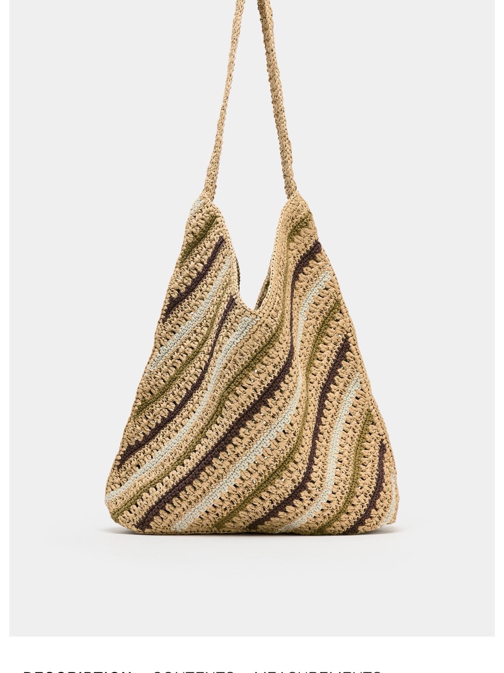 Zara Crochet Striped Shoulder Bag - Natural, Olive & Brown